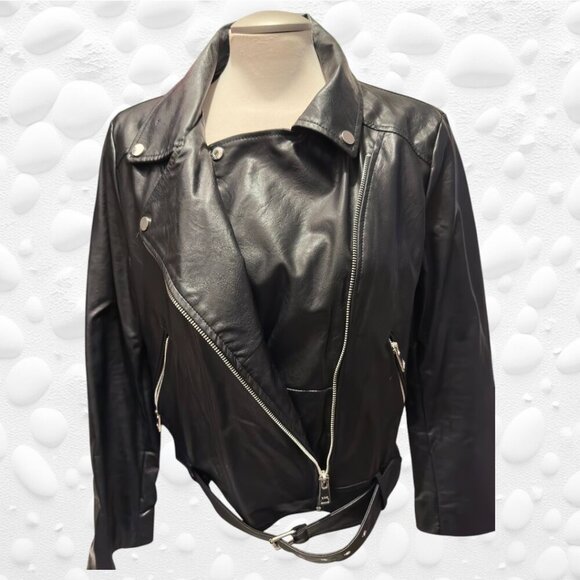 Edgy Black Faux Leather Moto Jacket - Butter Soft Size L - Picture 10 of 13